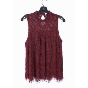 L Altar'd State Whimsigoth Maroon Lace Fringe Top Mock Neck Romantic